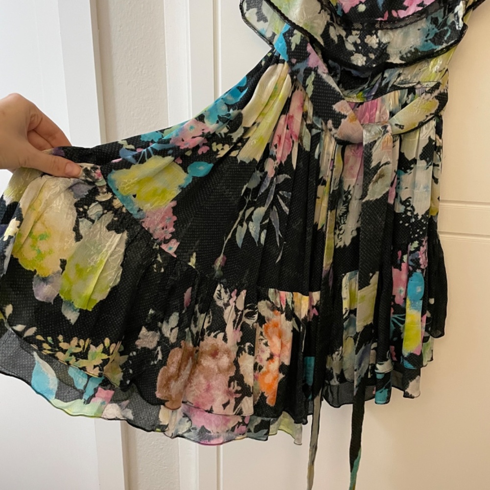 ROCOCO SAND Aita Mini Dress in Black Multi Pastel One Shoulder Large L - Picture 5 of 9